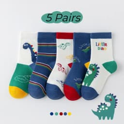 LDino 5 Pairs Boys Socks Autumn Cotton Socks Baby Dino Socks Child 1-14T Kids Cartoon Cars Pattern Sport Sock