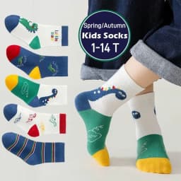LDino 5 Pairs Boys Socks Autumn Cotton Socks Baby Dino Socks Child 1-14T Kids Cartoon Cars Pattern Sport Sock
