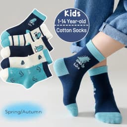 LDino 5 Pairs Boys Socks Autumn Cotton Socks Baby Dino Socks Child 1-14T Kids Cartoon Cars Pattern Sport Sock