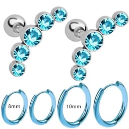 EVISPOL 6Pcs Fashion Stainless Steel Colorful Crystal Tragus Stud Earrings Set Helix Cartilage Huggie Hoops Ear Piercing Jewelry