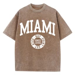 Women'S Cotton Washed T-Shirts Trend O-Neck Distressed Tee Shirts Miami Usa Printed Short Sleeve Summer Street Female Clothes