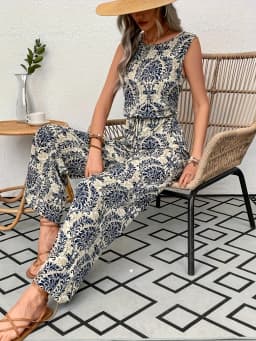 New Elegant Summer Women's Casual Office Lady Tank Jumpsuits Paisley Pattern Sleeveless Wide Legs Loose Vacation Jumpsuit