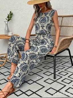 New Elegant Summer Women's Casual Office Lady Tank Jumpsuits Paisley Pattern Sleeveless Wide Legs Loose Vacation Jumpsuit
