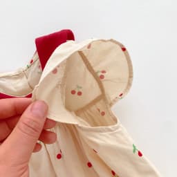 2026 Autumn Cherry Printed Girls Bodysuit Sweet Peter Pan Collar Long Sleeves Princess Romper Daily Wear Toddler Clothing