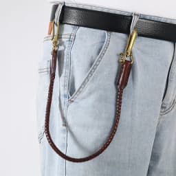 Classic Punk Style Genuine Leather Biker Keychain Jeans Chain Handmade Wallet Chain Waist Chain Men's Rock Clothing Accessories