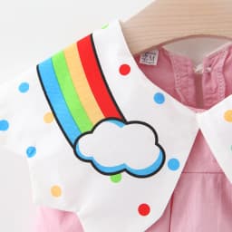 New Children's Clothing Summer Girls Rainbow Cloud Big Flip Collar Contrast Sleeveless Dress Korean Cartoon Dress