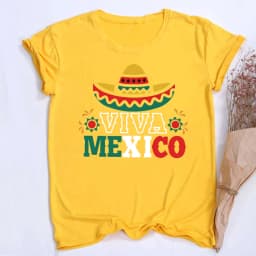 Viva Mexico Graphic Crew Neck Tee Womens Mexico Flag Graphic Running T-Shirt Independence Day Ladies T-Shirts