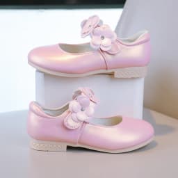 Autumn Girl's Mary Janes Appliques Low Heel Beautiful Kids Princess Shoe Three Colors Pointed Toe Breathable Children Shoe 26-36