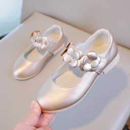 Autumn Girl's Mary Janes Appliques Low Heel Beautiful Kids Princess Shoe Three Colors Pointed Toe Breathable Children Shoe 26-36