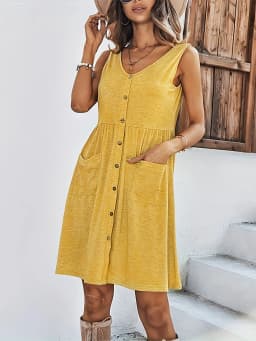 Spring and Summer New Fashion Printed Button Sleeveless Dress for Women holiday