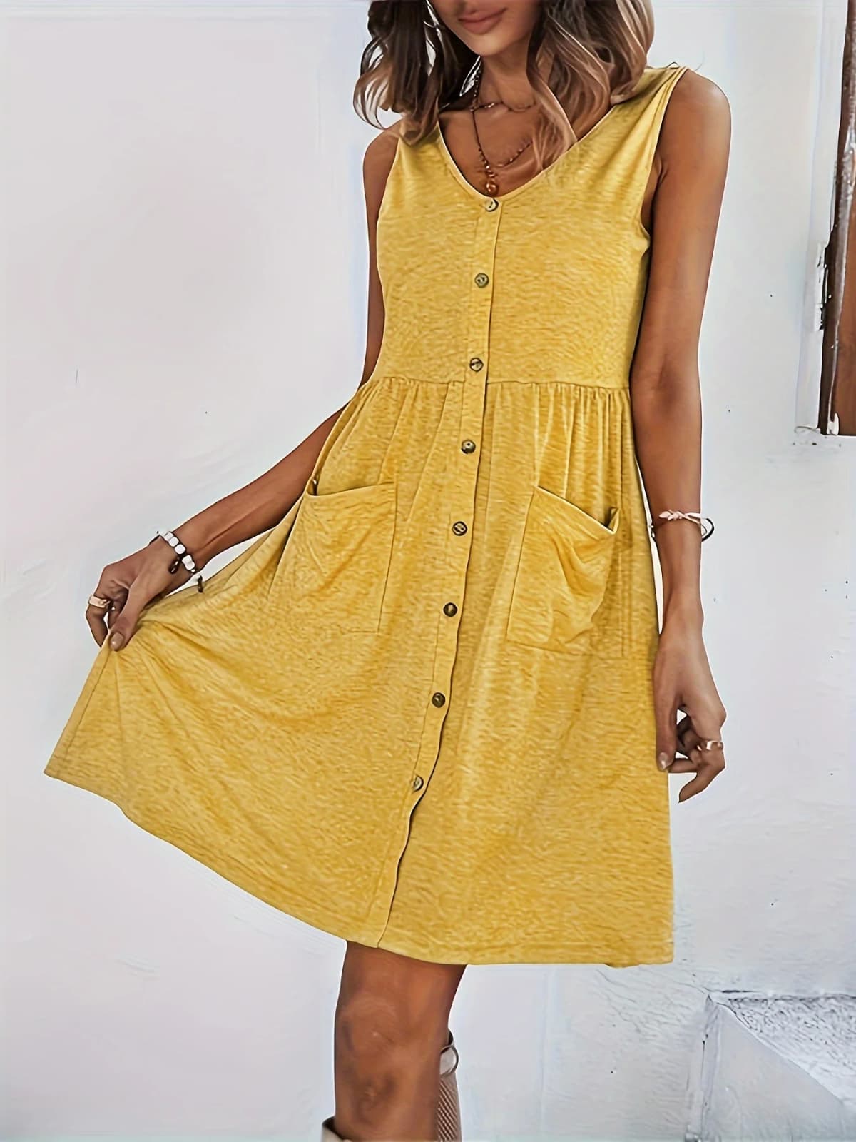 Spring and Summer New Fashion Printed Button Sleeveless Dress for Women holiday