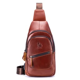 Cowhide chest bag for men's casual men's crossbody bag USB top layer cowhide front shoulder bag