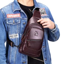 Cowhide chest bag for men's casual men's crossbody bag USB top layer cowhide front shoulder bag