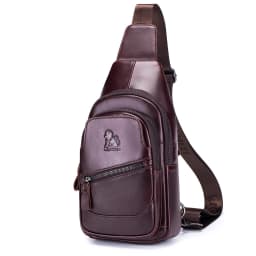 Cowhide chest bag for men's casual men's crossbody bag USB top layer cowhide front shoulder bag