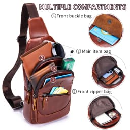 Cowhide chest bag for men's casual men's crossbody bag USB top layer cowhide front shoulder bag