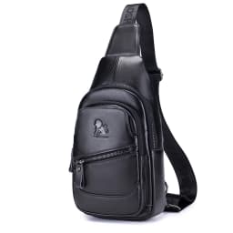 Cowhide chest bag for men's casual men's crossbody bag USB top layer cowhide front shoulder bag