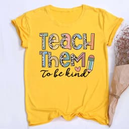 Teach Them Be Kind Teacher Shirts Women Funny Teach Printed Graphic Tshirt Short Sleeve T-Shirt Blouse Teacher Gifts Tops Tee