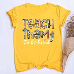 Teach Them Be Kind Teacher Shirts Women Funny Teach Printed Graphic Tshirt Short Sleeve T-Shirt Blouse Teacher Gifts Tops Tee
