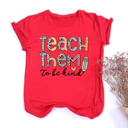 Teach Them Be Kind Teacher Shirts Women Funny Teach Printed Graphic Tshirt Short Sleeve T-Shirt Blouse Teacher Gifts Tops Tee