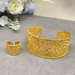 Vintage Hollow 18K Gold Plated Jewelry Set for Women Luxury Copper Bracelet Ring African Bridal Wedding Party Accessories Gifts
