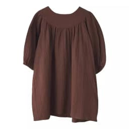 French Round Neck Pleated Cotton Crepe Muslin Dress Girls 2026 Autumn New Casual Loose Retro Brown Children's Dresses