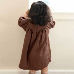 French Round Neck Pleated Cotton Crepe Muslin Dress Girls 2026 Autumn New Casual Loose Retro Brown Children's Dresses