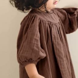 French Round Neck Pleated Cotton Crepe Muslin Dress Girls 2026 Autumn New Casual Loose Retro Brown Children's Dresses