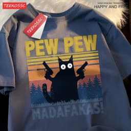 Pew Pew Madafakas Double Gun Cat Short Sleeve Oversized Breathable T Shirts Cotton Summer Clothing Street Casual Tshirt Men