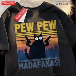 Pew Pew Madafakas Double Gun Cat Short Sleeve Oversized Breathable T Shirts Cotton Summer Clothing Street Casual Tshirt Men