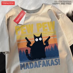 Pew Pew Madafakas Double Gun Cat Short Sleeve Oversized Breathable T Shirts Cotton Summer Clothing Street Casual Tshirt Men