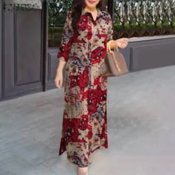 ZANZEA Women Fasihon Shirtdress Lapel Oversized 2024 Autumn Cotton Maxi Sundress Vintage Floral Print 3/4 Sleeve Long Dresses