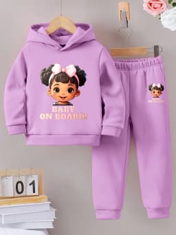 2sets Fashion exquisite girls casual Autumn/Winter pattern printed with fleece warm lining hoodie and tracksuit pants