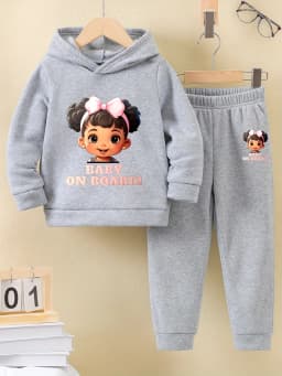 2sets Fashion exquisite girls casual Autumn/Winter pattern printed with fleece warm lining hoodie and tracksuit pants