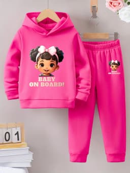 2sets Fashion exquisite girls casual Autumn/Winter pattern printed with fleece warm lining hoodie and tracksuit pants