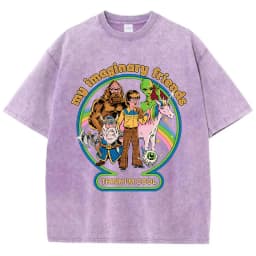 My Imaginary Friends Think I'M Cool Washed Retro Men T-Shirt Soft Casual Oversize T-Shirt Cotton Tee Clothes Summer Loose Tshirt