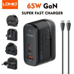 LDNIO 65W USB C Charger Travel Charger GaN Charger 3 Port International Plug Adapter EU UK US AU Travel Plug Adapter Power Cord