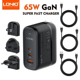 LDNIO 65W USB C Charger Travel Charger GaN Charger 3 Port International Plug Adapter EU UK US AU Travel Plug Adapter Power Cord