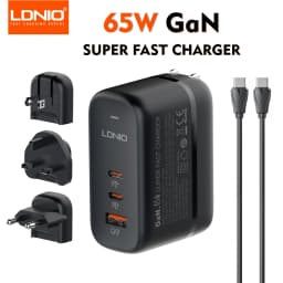 LDNIO 65W USB C Charger Travel Charger GaN Charger 3 Port International Plug Adapter EU UK US AU Travel Plug Adapter Power Cord