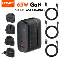 LDNIO 65W USB C Charger Travel Charger GaN Charger 3 Port International Plug Adapter EU UK US AU Travel Plug Adapter Power Cord