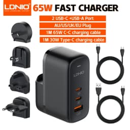 LDNIO 65W USB C Charger Travel Charger GaN Charger 3 Port International Plug Adapter EU UK US AU Travel Plug Adapter Power Cord