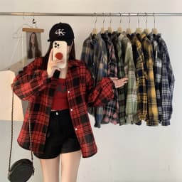 Red Plaid Shirt for Women Teen-girl Button Down Long Sleeve Collared Check Shirt Jacket Casual Fall Winter Christmas Outfit