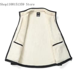 2025 Autumn and Winter Lambswool Vests Men New Warm Padded Stand-up Collar Large Size Casual Versatile Trend Jacket Shoulders
