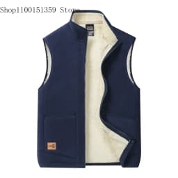 2025 Autumn and Winter Lambswool Vests Men New Warm Padded Stand-up Collar Large Size Casual Versatile Trend Jacket Shoulders