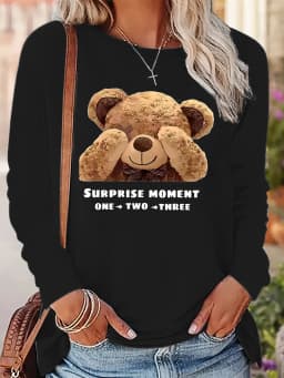 100 Cotton Women's Smile Printed T-Shirt Long Sleeve Round Neck Casual Top Spring and Autumn 100 Cotton