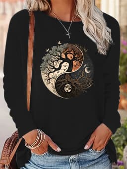 100 Cotton Women's Smile Printed T-Shirt Long Sleeve Round Neck Casual Top Spring and Autumn 100 Cotton