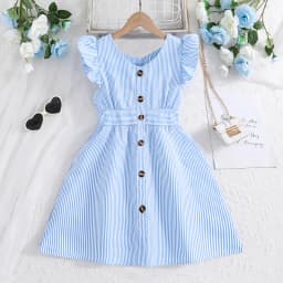 4-7 Years Girl Dress Summer New Stripe Ruffled Sleeveless V-Neck Dress Cute Daily Casual Princess Dresses For Baby Girl Wear