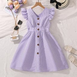 4-7 Years Girl Dress Summer New Stripe Ruffled Sleeveless V-Neck Dress Cute Daily Casual Princess Dresses For Baby Girl Wear