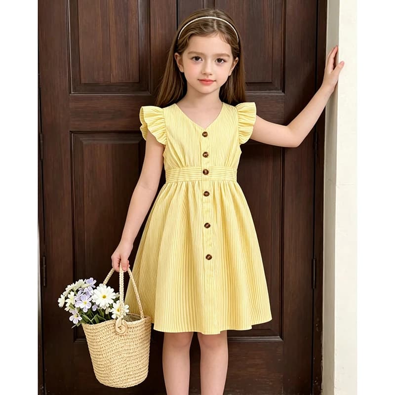 4-7 Years Girl Dress Summer New Stripe Ruffled Sleeveless V-Neck Dress Cute Daily Casual Princess Dresses For Baby Girl Wear