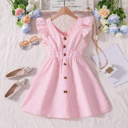 4-7 Years Girl Dress Summer New Stripe Ruffled Sleeveless V-Neck Dress Cute Daily Casual Princess Dresses For Baby Girl Wear