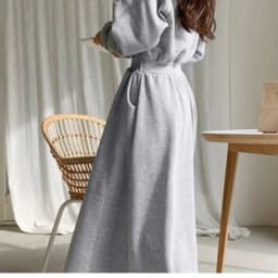 Autumn Winter Casual Women Hooded Cotton Long Dress Long Sleeved Pullover Solid Hoodie Shirring A-Line Floor-Length Rib Dresses